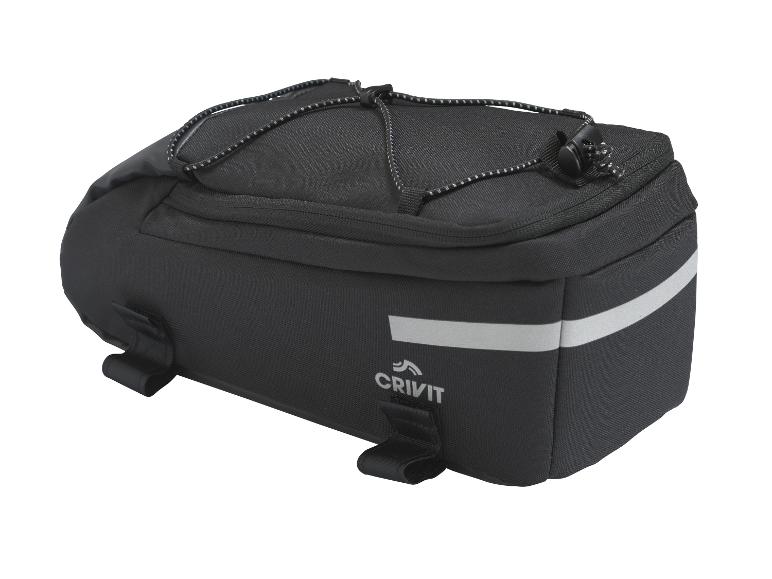 Zwarte fietstas met reflecterende strepen van Crivit.