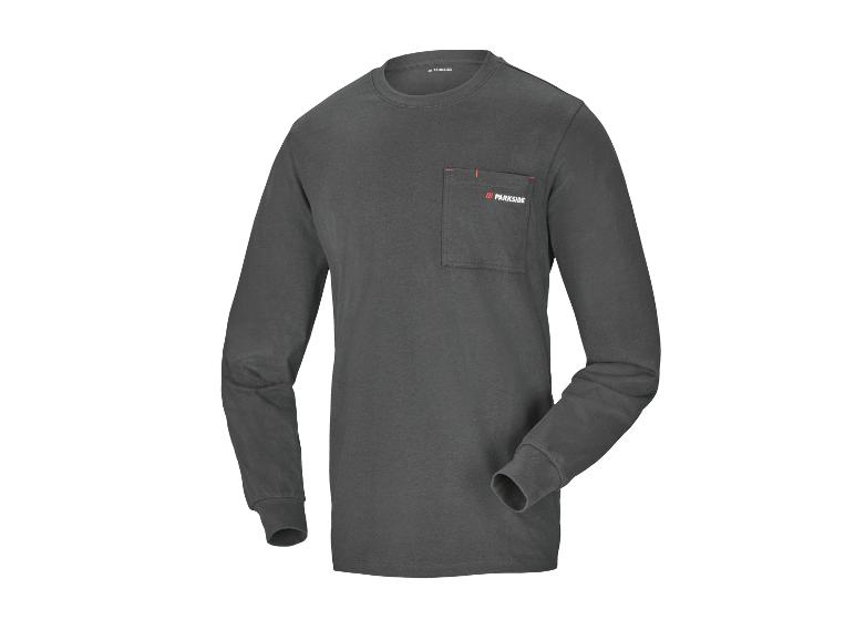 Donkergrijs shirt met lange mouwen, borstzak en Parkside-logo.