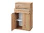 Houten kast met twee laden en één deur met een interne plank.