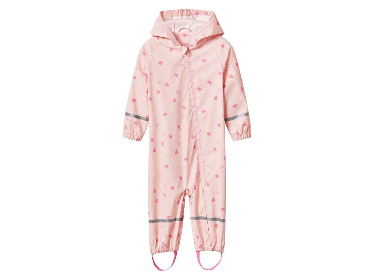 Roze waterdichte kinderoverall met hartjespatroon en reflecterende details