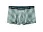 Groen gestreepte boxershort met zwarte tailleband en blauwe tekst 'CHAMPS SQUAD'.