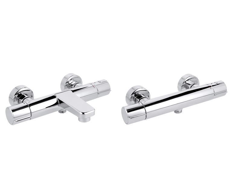 LIVARNO® thermostatische bad- en douchekraan in chroom.