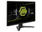 Zwarte gamingmonitor met verlicht scherm met groene graphics en logo.