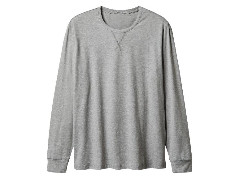 Grijs T-shirt met lange mouwen, ronde hals en decoratieve stiksels.