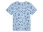 Blauw kinder T-shirt met print van haaien, zon, ballen en slippers.