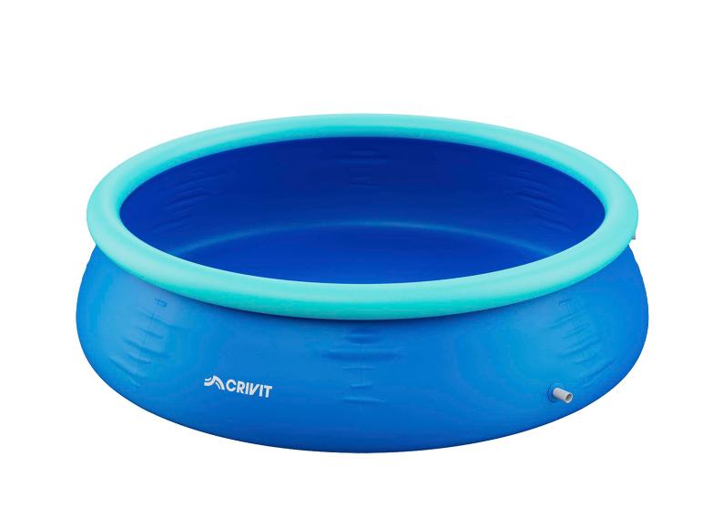 Blauw opblaasbaar rond zwembad met turquoise rand