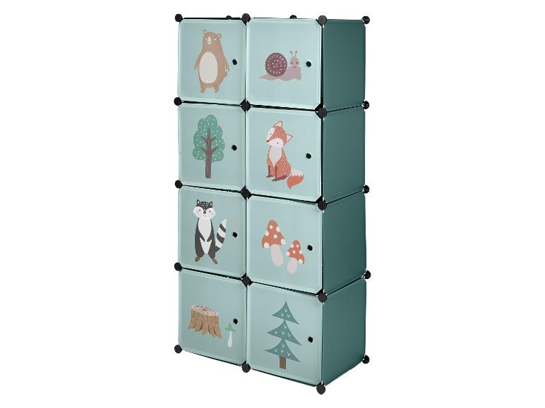 Modulaire kinderkast met bosdieren en plantenmotieven, in mintgroen.