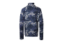 Herenfleece met opstaande kraag, blauw-wit camouflagepatroon, achteraanzicht.