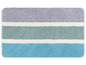 Badmat met blauwe, groene en grijze strepen.