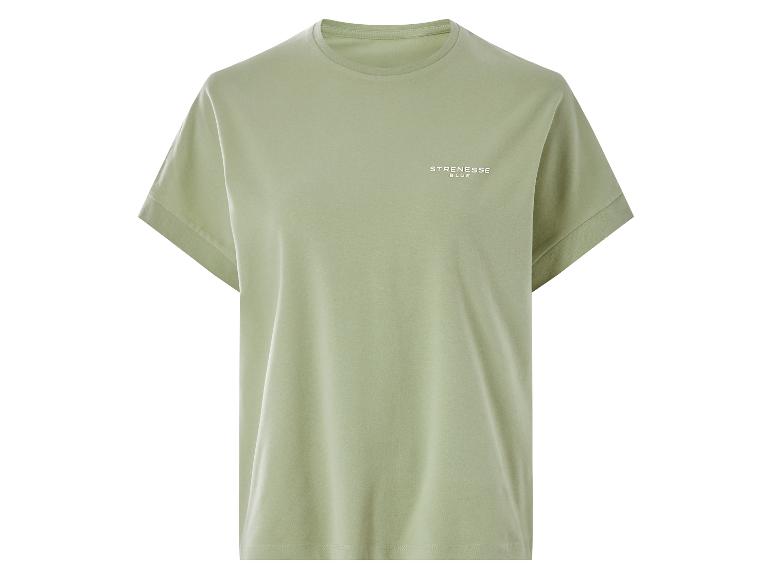 Groen T-shirt met korte mouwen en de tekst 'STRENESSE BLUE' op de borst.