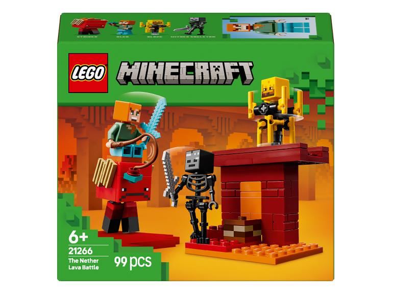 Lego Minecraft set met een figuur op een varken, een skelet en een Blaze