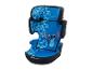 Blauwe kinderautostoel met Stitch- en bloementhema.