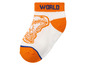 Witte sok met oranje accenten en een dinosaurusprint