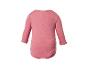 Roze babyromper met lange mouwen, achteraanzicht.