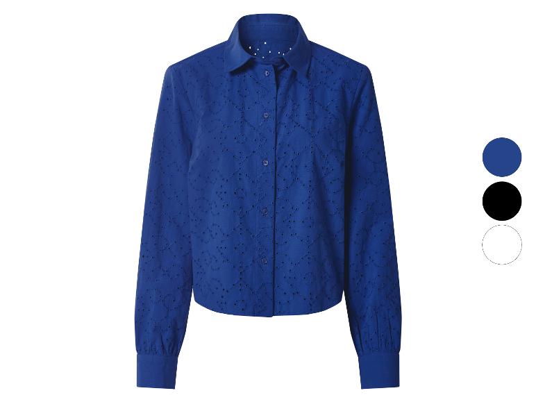 Blauwe geborduurde blouse met lange mouwen, kraag en knopen