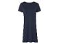 Donkerblauwe t-shirt jurk met korte mouwen.