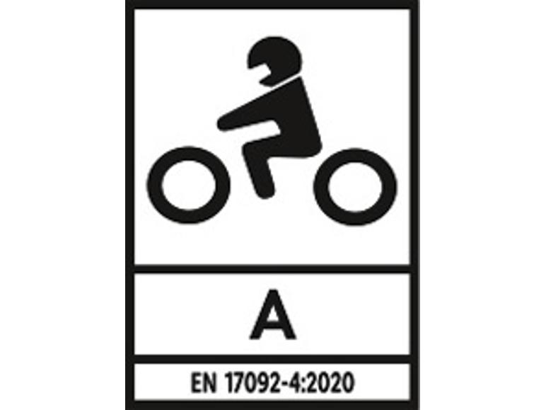 Veiligheidssymbool voor motorfietsen, norm EN 17092-4:2020.