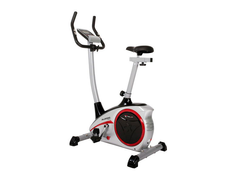 Een grijze en rode hometrainer van het merk Alecoo.