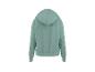 Achteraanzicht van een turquoise dameshoodie.