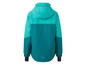 Een turquoise jas met capuchon voor kinderen.