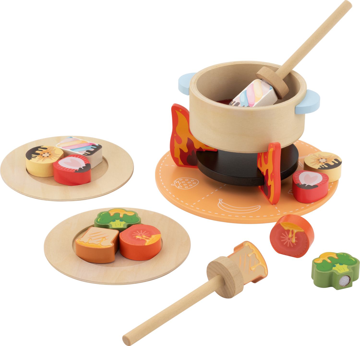 LUPILU Houten eetset, speelgoed eten (Chocolade/kaasfondue)