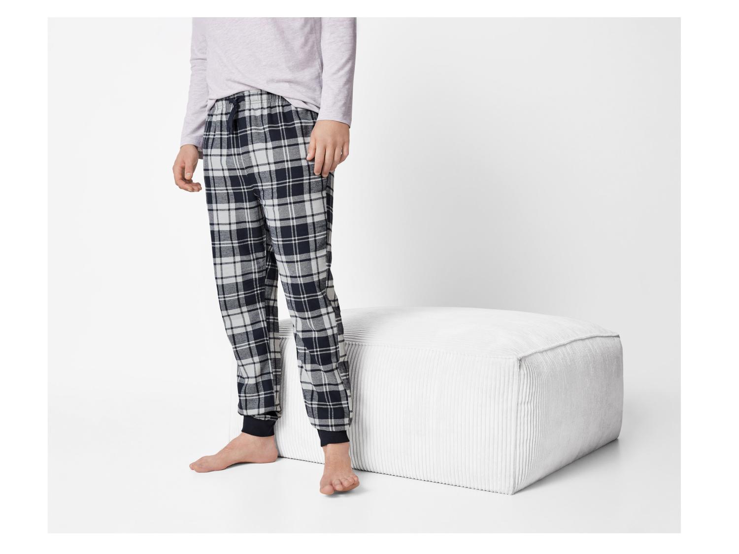 MIA LUCCE Lange pyjamabroek voor heren, geruit, katoen en flanel, ademende pyjamabroek, pyjamabroek voor heren, lang, katoen met koordsluiting S-XL, S