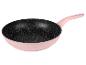 Roze koekenpan met zwarte gespikkelde antiaanbaklaag.