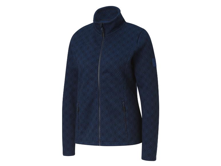 Een blauwe fleece-jas met een ruitpatroon.