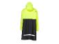 High-visibility regenponcho in neongeel en zwart met reflecterende strip, achteraanzicht