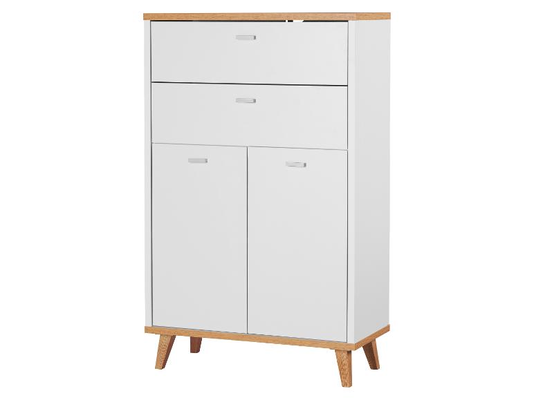 Witte en houten opbergkast met lades en deuren