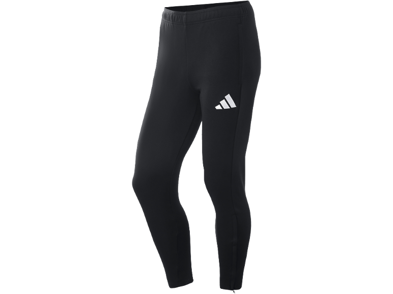 Zwarte sportlegging met een wit logo op de dij.