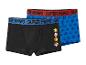 Twee boxershorts met videospelkarakters, één zwart, één blauw.