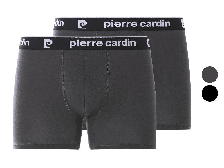 Twee paar donkergrijze herenboxershorts met een zwart-witte merktaillband.