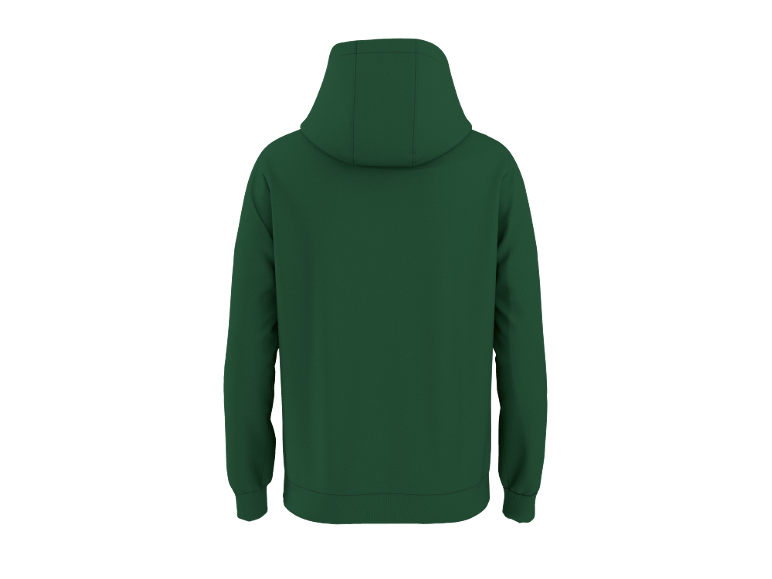 Donkergroene hoodie, achterkant.