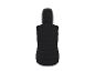 Zwarte gewatteerde bodywarmer met capuchon, achterkant.
