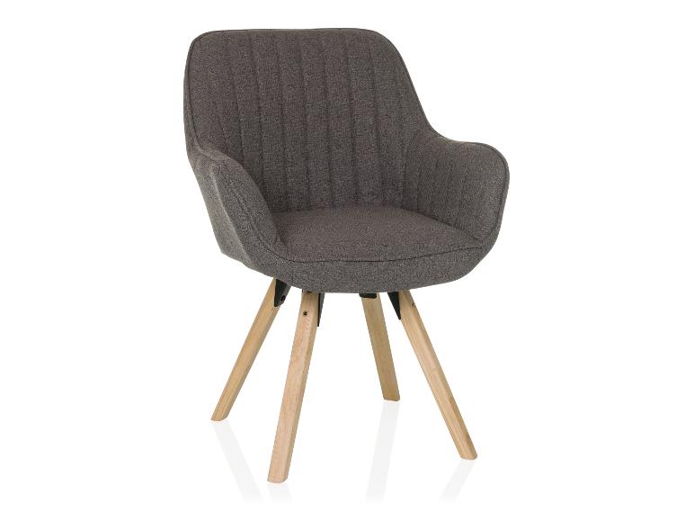 Grijze gestoffeerde stoel met houten poten