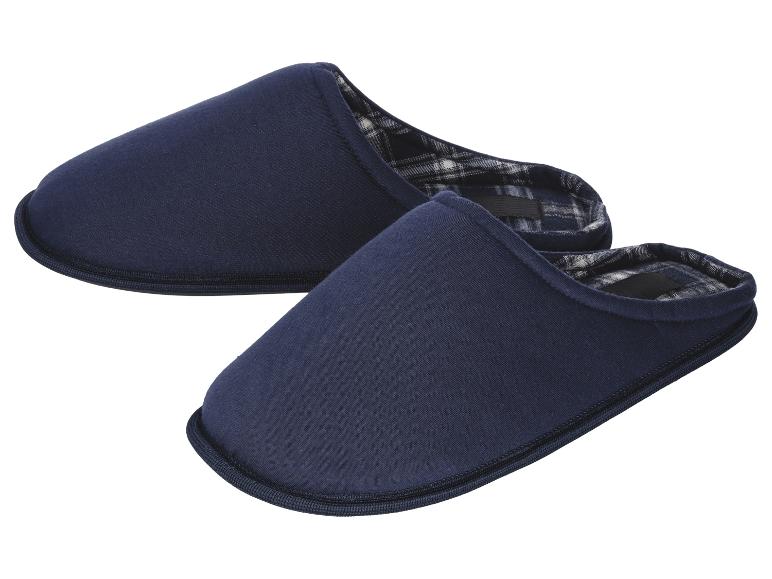 Donkerblauwe herenpantoffels met geruite voering