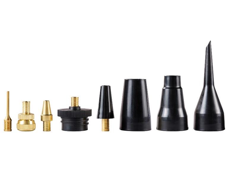 Set luchtpompadapters, inclusief balnaalden en plastic mondstukken.