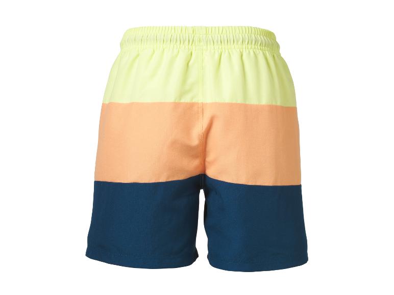 Heren zwemshort in drie kleuren: neongeel, oranje en donkerblauw.