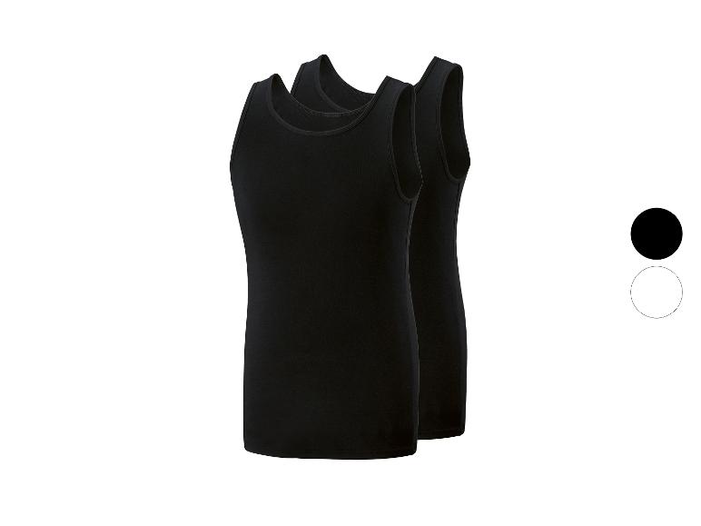 Twee zwarte herenhemden, met kleuropties voor zwart en wit.