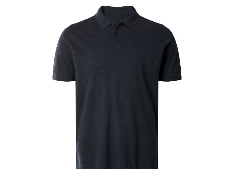 Donkerblauw poloshirt voor heren, met korte mouwen en knoopsluiting.
