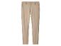Een beige broek met rechte pijpen en knoopsluiting.
