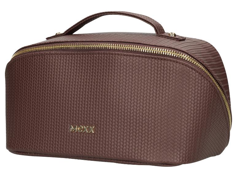 Bruine MEXX make-up tas met gouden rits en gevlochten textuur