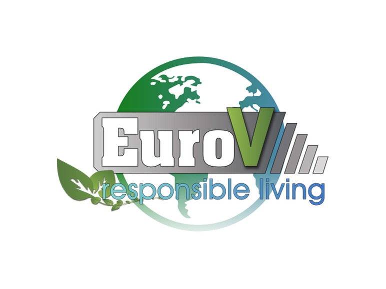 Logo van EuroV, verantwoordelijk leven met een wereld symbool.
