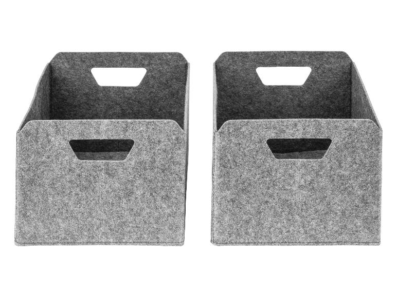 Twee grijze vilten opbergdozen met handvatten