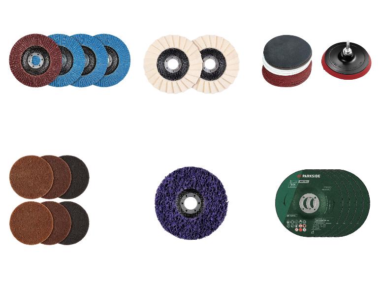 Assortiment Parkside slijp- en schuurschijven, inclusief lamellen-, vilt- en vezelschijven.