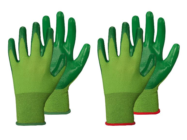 Twee paar groene tuinhandschoenen met gerubberde vingers.