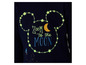 Een donkerblauw shirt met een Mickey Mouse silhouet van sterren en de tekst 'Zoom to the moon'.