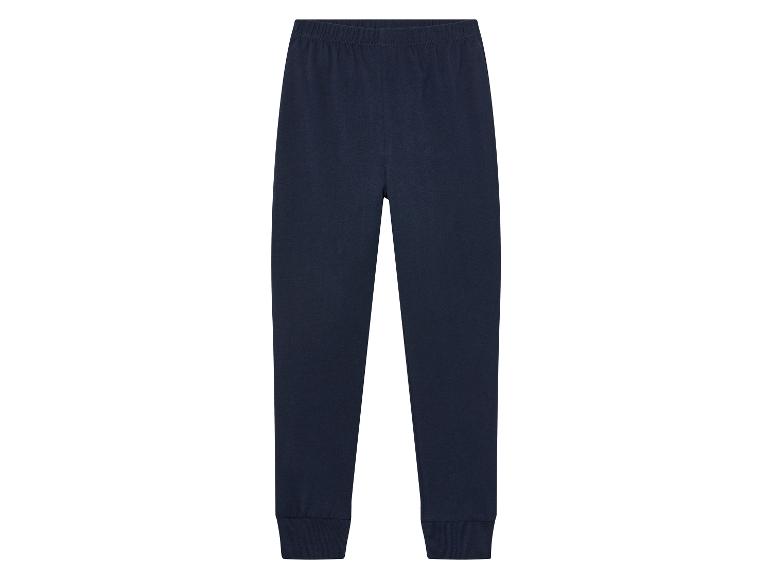 Een donkerblauwe joggingbroek met elastische tailleband.
