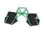 Groene brug van magnetische bouwstenen die twee zwarte platforms verbindt.